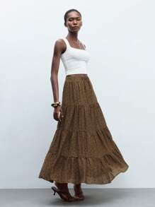 Maija Women's Polka Dot Elastic Waist Casual Boho Flowy Long Skirt, Summer - Khaki - View 3