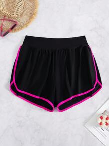 Swim Basics Springbreak 女式纯色撞色边运动休闲短裤沙滩裤 - 黑色 - 查看 4