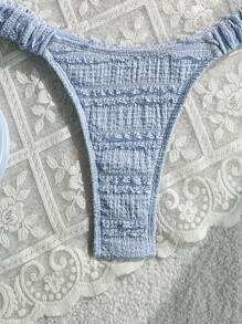 Swim Mod 夏季新款抹胸露背露肩提花面料可爱沙滩度假比基尼泳装套装