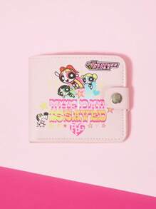 THE POWERPUFF GIRLS X SHEIN 1pc Blossom, Bubbles, Buttercup Pattern Women Creative PU Casual Short Folding Wallet, Coin Purse, Card Case, Multipurpose Zipper Wallet
