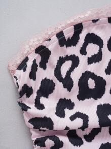 SHEIN Unity Women's Leopard Print Bandeau Crop Top And Shorts Summer Sexy 2 Pieces Set - Pink - View 5