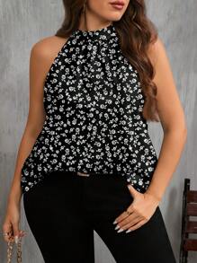 EMERY ROSE 大码女式碎花休闲露肩吊带衬衫 - 彩色 - 查看 3