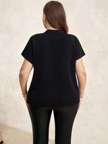 Chikora 大码女式简约鹤印花日常衬衫，夏季 - 黑色 - 查看 2