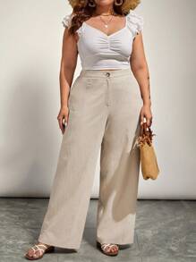 SHEIN VCAY Plus Solid Straight Leg Trousers