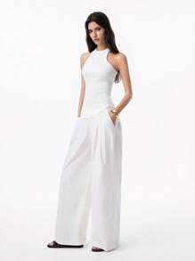 LYSMO Camiseta de punto de canalé lisa y sencilla para mujer para uso casual diario - Blanco - Ver 5