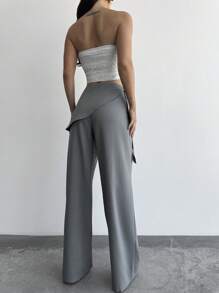 Firerie 女士休闲度假日常休闲优雅深灰色常规腰部二合一连体裤长款宽松直筒裤 - 獵人綠 - 查看 2