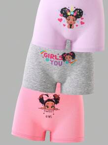 6pcs Cute Hip-Hop Girl Print Cotton Comfortable Boxer Briefs Set For Tween Girl Backto SchoolFashion Fall Winter - Multicolor - View 6