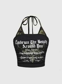 ROMWE Conjunto de 2 piezas con parte superior de tirantes y shorts con estampado de estrella de camuflaje y cruz, estilo Y2K