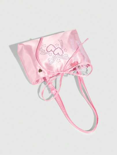 Kawaii 1pc Cute Y2K Butterfly Rhinestone Decor Pink Cherry Crossbody Bag For Women, Fashionable Butterfly Decorated Handbag