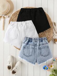 Sparklyn 3 条装 Tween Girls Y2K 风格牛仔裤，包括复古浅蓝色水洗牛仔布、简约黑白、宽松牛仔短裤、柔软舒适的面料、街头时尚百搭、女童牛仔布 - 彩色 - 查看 2