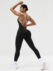 Seamluxe SHEIN Sport 女士无袖交叉性感修身瑜伽连体裤