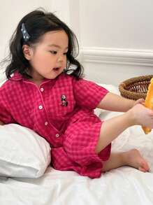 Dazy Kids Baby Girl Plaid Pattern Long Sleeve Top And Pants Homewear Pajamas Set - Hot Pink - View 6