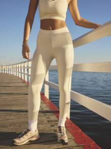 Aralina Leisurewear Active Workout Legging With Contrast Pipping Spliced Detail On Side - Apricot - View 8