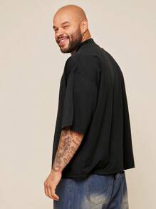 EASEVO 大码男士休闲针织圆领半袖印花超大T恤，适合夏季