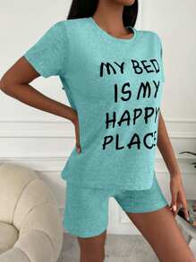 RueChic Conjunto de pijama com camiseta e shorts estampados em algodão