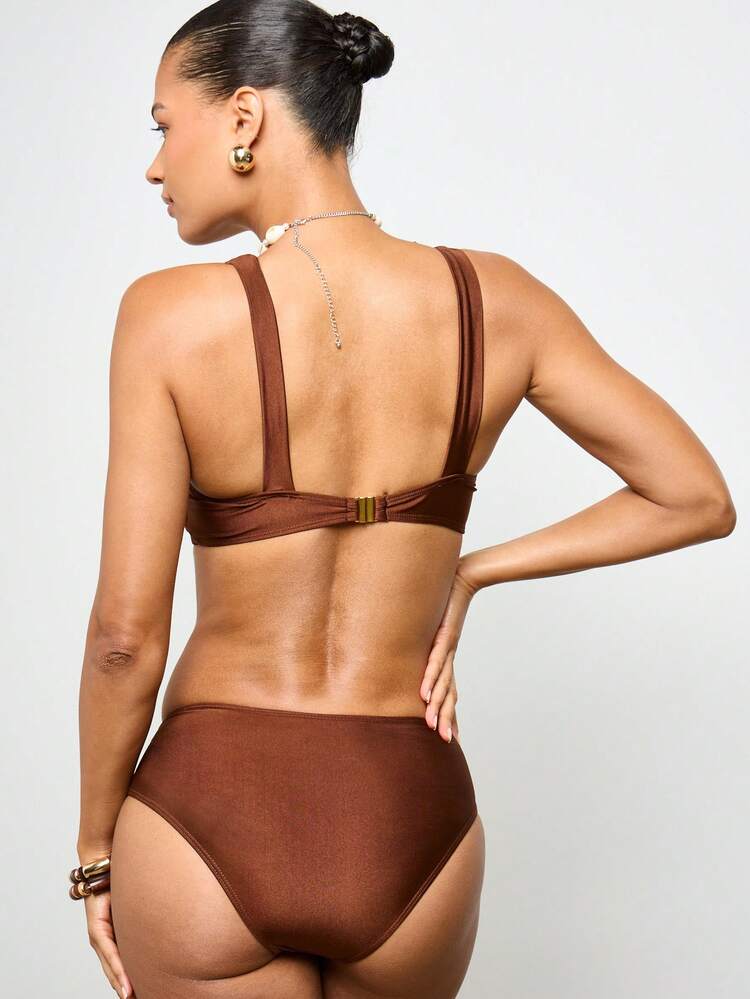 AiiRZ 고광택 트위스트 프론트 비키니 세트 열대 해변 휴가 일광욕 수영장 수영 투피스 여름 수영복