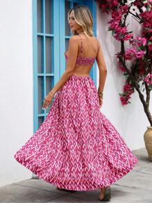 Vivid Eden 女士度假几何印花褶皱高开衩长款褶皱连衣裙 - 彩色 - 查看 2