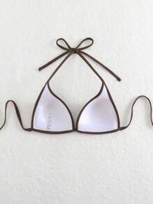 Swim Basics Solid Color Halter Neck Triangle Fashionable Bikini Top For Summer Beach Vacation