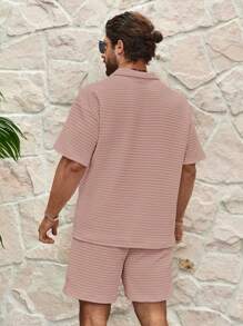 Manfinity RSRT 2pcs Men Plain Color Zipper Polo Shirt And Pocket Shorts Set