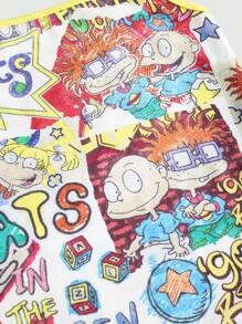 Nick 90's X ROMWE 黄色卡通人物图案吊带背心，女式拼色白色和黄色上衣 - 白色 - 查看 11