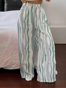 DAZY Pantaloni pigiama da donna con stampa all-over, adatti per l'autunno e l'inverno - Verde - Visualizzare 3