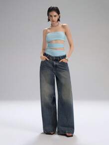 LYSMO 2025 Nouvelle arrivée Combinaison sans bretelles d'été pour femmes avec découpe sur le côté de la taille et détail d'anneau métallique. Parfait pour un style audacieux, une ambiance de fille branchée, une esthétique Y2K et une tenue de plage - Bleu ciel - Voir 6