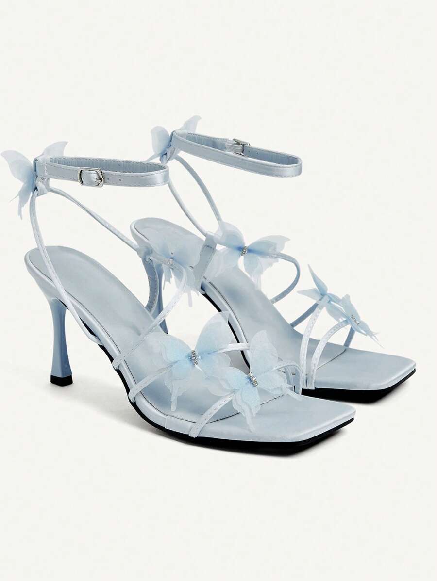 CUCCOO CHICEST 蝴蝶图案方头高跟女鞋 - 淺藍色 - 查看 1