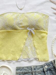 Soleia Áo Bandeau ren chắp vá cho kỳ nghỉ của phụ nữ - Màu vàng - Xem 6