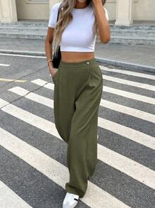 Serisse Women's Solid Color Casual Long Pants,Cargo Pants Winter Green - Green - View 4
