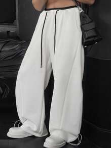 Manfinity Hypemode Manfinity Streetrush 男士白色运动裤，双腰带设计，时尚街头服饰品牌，宽松阔腿休闲运动裤男士服装男士裤子男士超大裤头男士服装男士裤子街头服饰，超大，夏季 - 白色 - 查看 1