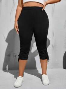 SHEIN Essnce Quần legging đen thời trang mùa xuân và mùa hè cỡ lớn cho nữ, quần lửng, quần lửng co giãn thoải mái, quần lửng đen, quần lửng đen, quần lửng đen, quần áo đi chơi - màu đen - Xem 7