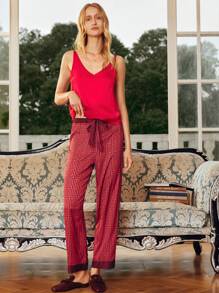 EverLounge Women's Simple & Comfortable Satin-Like Pajama Bottom Pants - Red - View 5