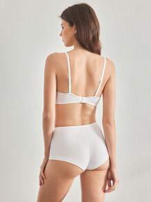 Ocili Leisure Comfort Rib Cotton Wireless Cup-Less Bralette And High Waist Short Panty Set For Women - White - View 2
