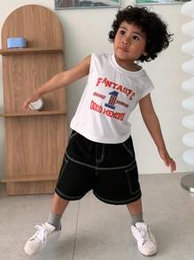 DAZY 男童圆领针织图案印花背心，夏季 - 白色 - 查看 5