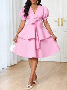 SHEIN Lady Four Seasons Women's Pink Bow V-Neck Puff Sleeve Short Dress Party Tea Party Dress Graduation Graduation Dress Graduation Dresses Pink Dress Pink Pink Skirt Pink Dress For Women Pink Dresses Pink Dresses For Women Elegant Dresses For Women Elegant Dress For Women Elegant Dress Women Elegant Dresses For Party Elegant Dress Elegant Dresses For Ladies Elegant Dresses Stylish Clothing Collection Chic Evening Dress - Pink - View 7