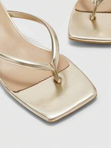 CUCCOO BIZCHIC Women's Narrow Heel Solid Color Square Toe Elegant Thong Sandals, Summer For Christmas - Gold - View 7