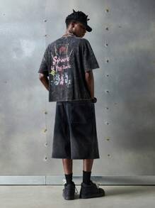 NEON BLANC Men's Street-Style Fitted Letter Print Knit Crew Neck T-Shirt, Suitable For Summer - Black - View 1