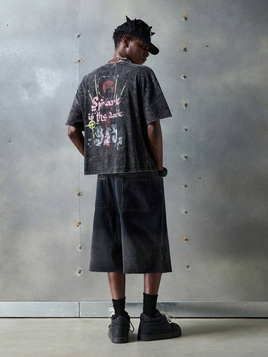 NEON BLANC Men's Street-Style Fitted Letter Print Knit Crew Neck T-Shirt, Suitable For Summer - Black - View 1