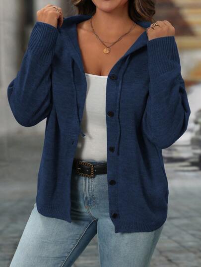 SHEIN LUNE Plus Size Dam Långärmad Enkelknäppt Hoodie Cardigan