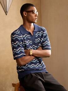 Manfinity BRENVOR قميص بولو مُنسوج مخطط أنيق بأسلوب جنوب فرنسا الصيفي الكاجوال للرجال