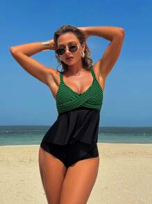Swim Lushoire Women 2 Pieces Swimsuit, New Summer Vacation Elegant High-Waisted Shorts + Spaghetti Strap Bikini Top