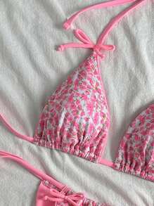 SHEIN Conjunto de 2 piezas para mujer con parte superior de triángulo con estampado floral aleatorio y Bottom de bikini, ideal para verano, playa y vacaciones