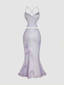 SHEIN MOD Trang phục hai mảnh dành cho phụ nữ mặc hàng ngày - Màu tím - Xem 2
