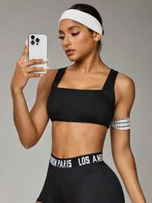 SHEIN Sports 女士瑜伽/健身训练运动胸罩，适合春夏季 - 黑色 - 查看 5