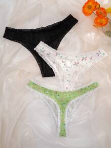 SHEIN 3pcs/Pack Textured Ribbed Pattern Comfortable Thongs - Multicolor - View 6