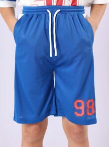 SUMWON 大学青年T恤套装运动都市风格98印花条纹休闲夏季服装街头时尚男孩两件套日常穿着 - 藍白色 - 查看 7