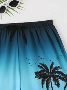 Traje de baño de 2 en 1 para adolescentes varones con estampado degradado de árboles de coco y cordón en la cintura, para verano