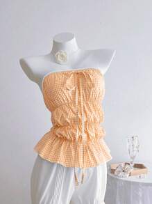 Elamini 女式夏季海滩度假风格印花系带装饰荷叶边下摆抹胸 - 彩色 - 查看 3