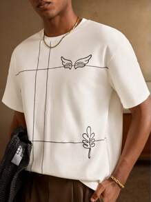 Anewsta Camiseta de manga corta y cuello redondo para hombre con ajuste suelto informal y decoración bordada