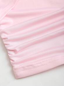 Sweetra Women's Light Pink Neck-Tie Crinkle Asymmetrical Hem Top, Spring/Summer - Baby Pink - View 5